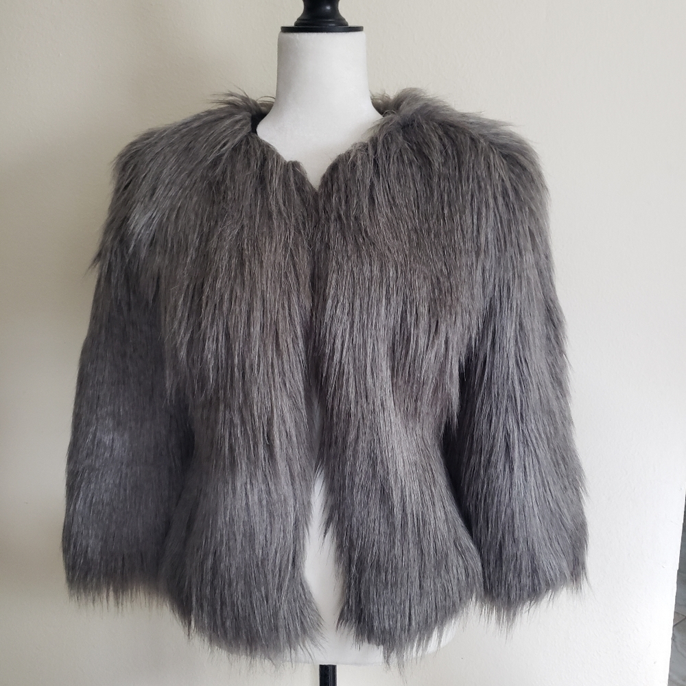 Guess Grey Faux Fur Short Jacket